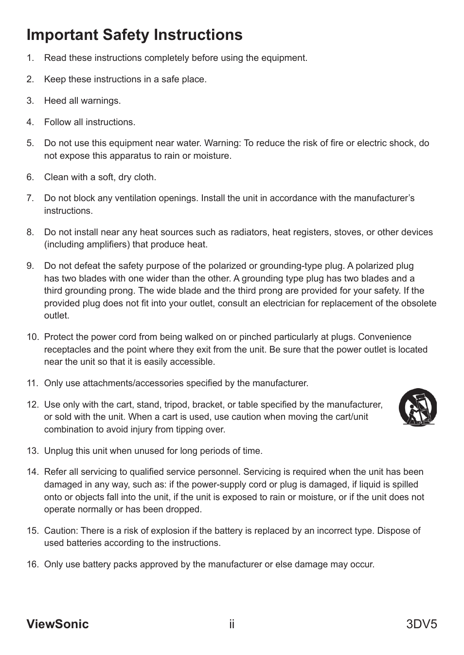 Important safety instructions, Viewsonic ii 3dv5 | VIEWSONIC VS13782 User Manual | Page 3 / 25