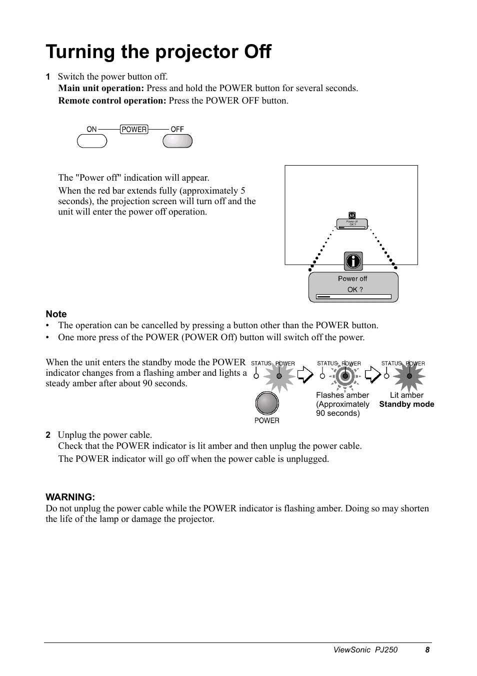 Turning the projector off | VIEWSONIC Projector PJ250 User Manual | Page 10 / 25