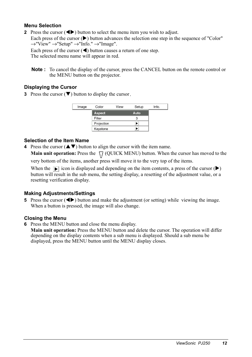 VIEWSONIC Projector PJ250 User Manual | Page 14 / 25