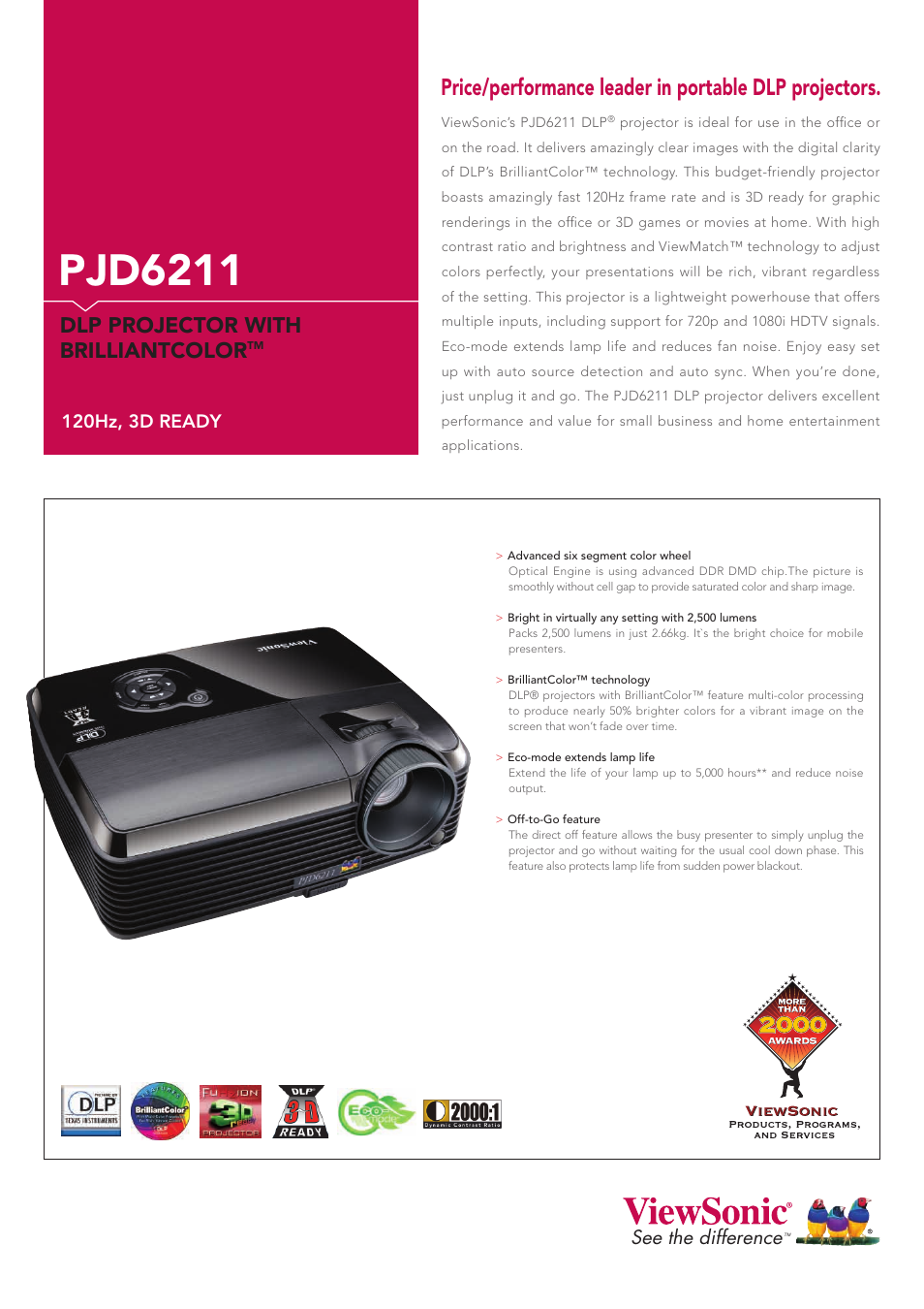 VIEWSONIC DLP Projector With Brilliantcolor PJD6211 User Manual | 2 pages