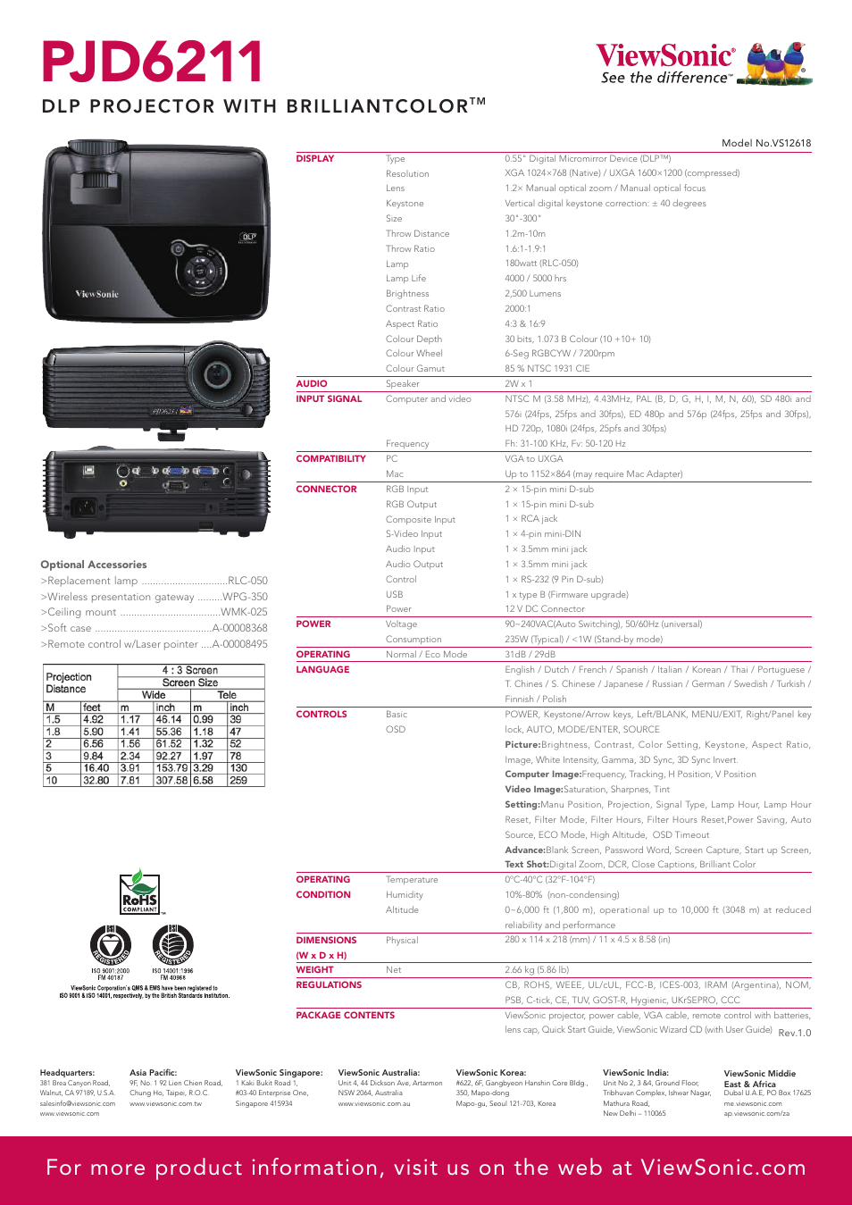 Pjd6211, Dlp projector with brilliantcolor | VIEWSONIC DLP Projector With Brilliantcolor PJD6211 User Manual | Page 2 / 2