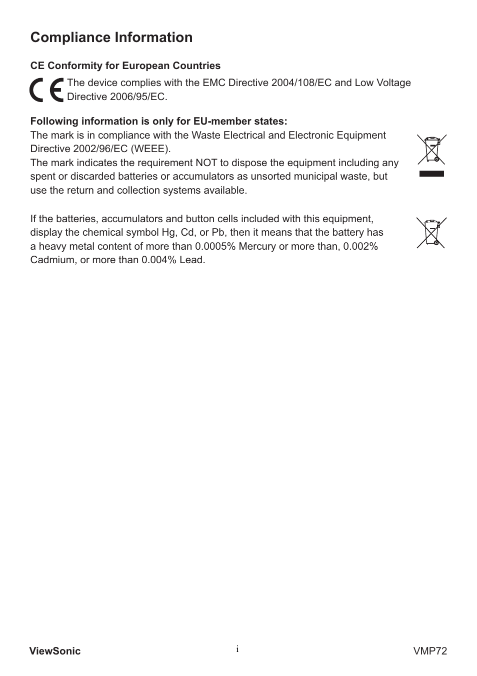 Rpsoldqfh,qirupdwlrq | VIEWSONIC VS13057 User Manual | Page 2 / 34