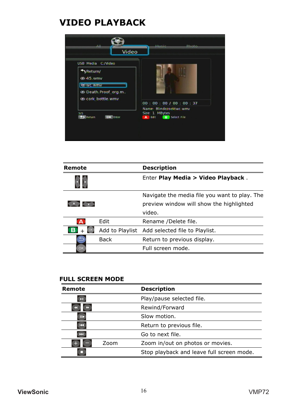 Video playback | VIEWSONIC VS13057 User Manual | Page 20 / 34