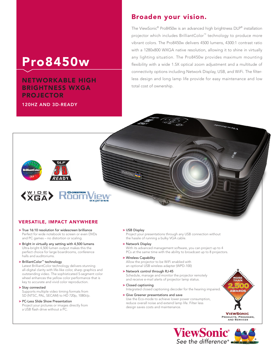 VIEWSONIC PRO8450W User Manual | 2 pages