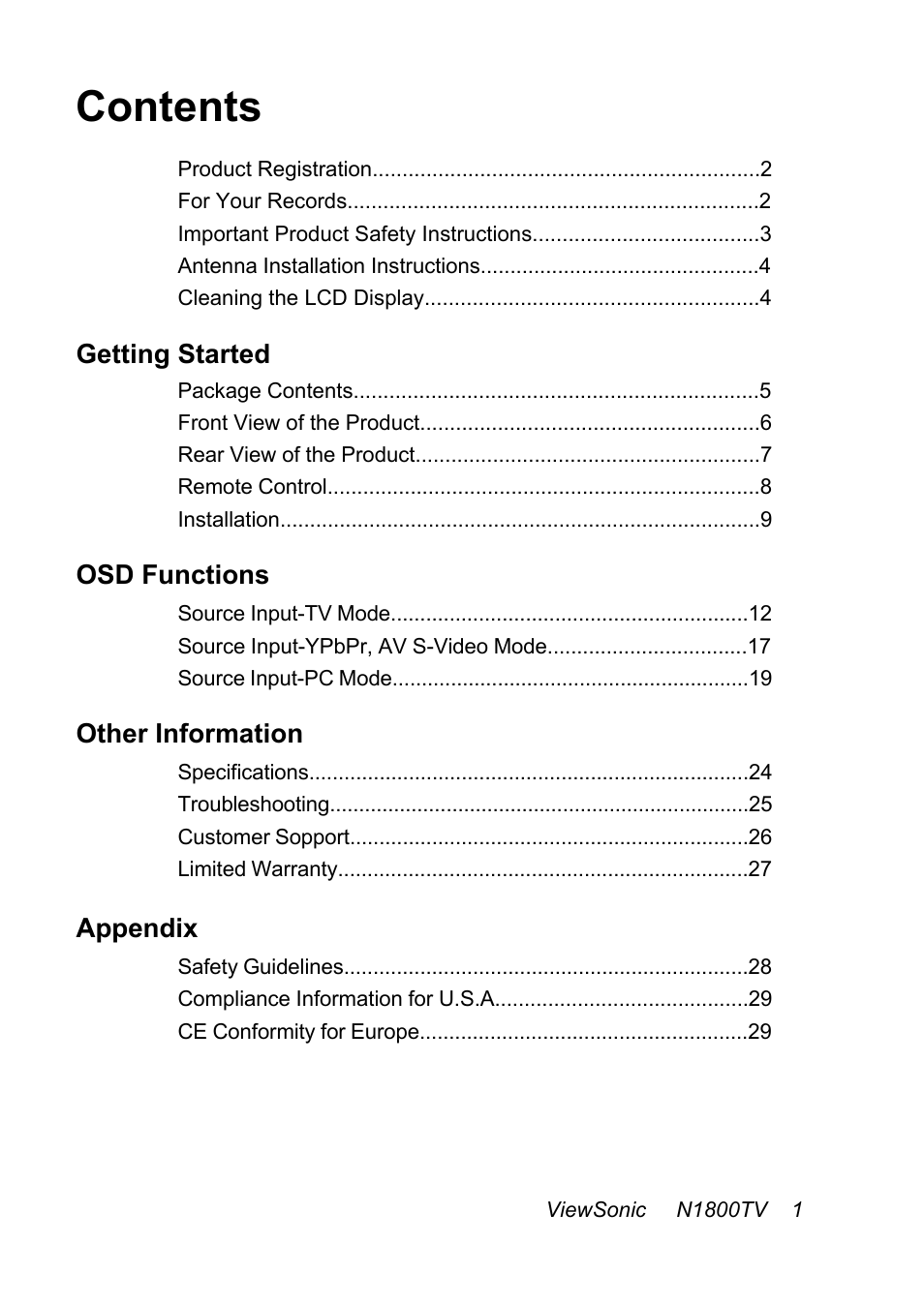 VIEWSONIC N1800TV User Manual | Page 2 / 30