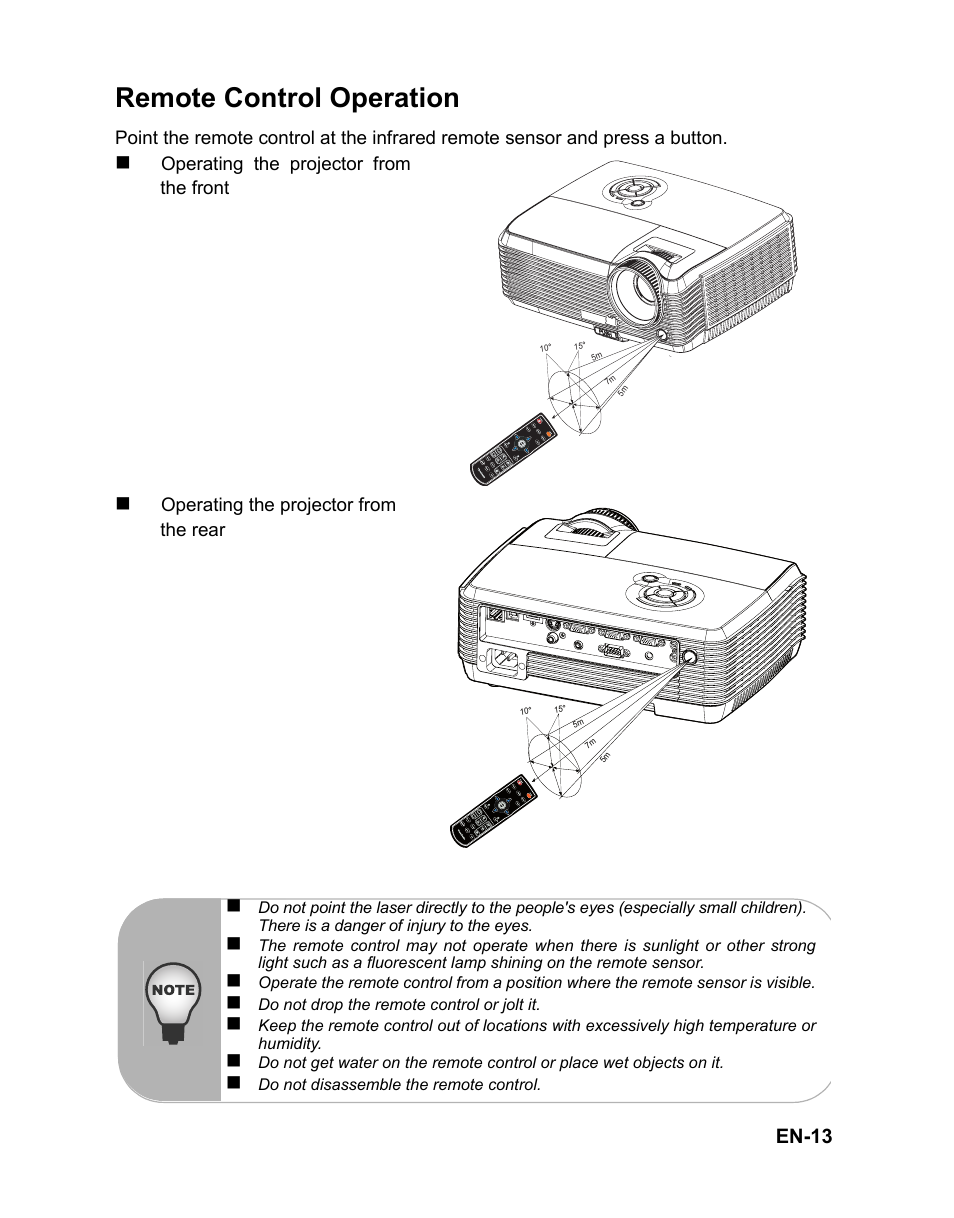 Remote control operation, Remote control, En-13 | VIEWSONIC PJD6251 User Manual | Page 16 / 59