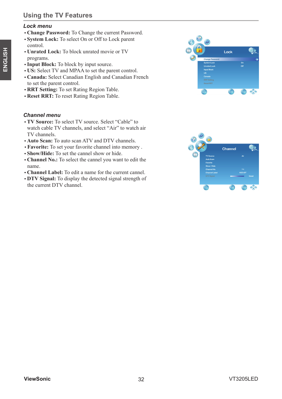 Using the tv features | VIEWSONIC VS13915-1M User Manual | Page 43 / 63