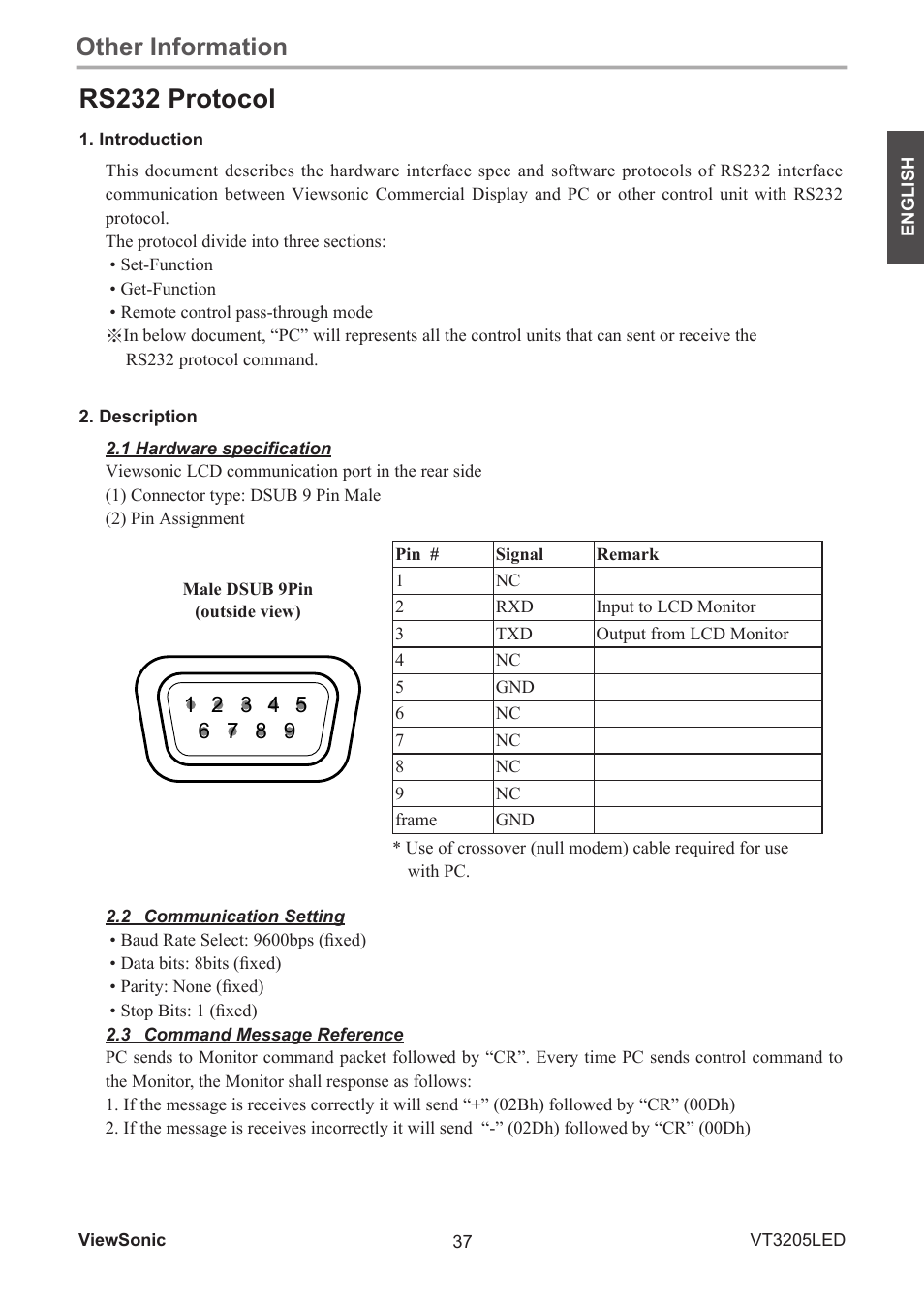 Rs232 protocol, Other information | VIEWSONIC VS13915-1M User Manual | Page 48 / 63