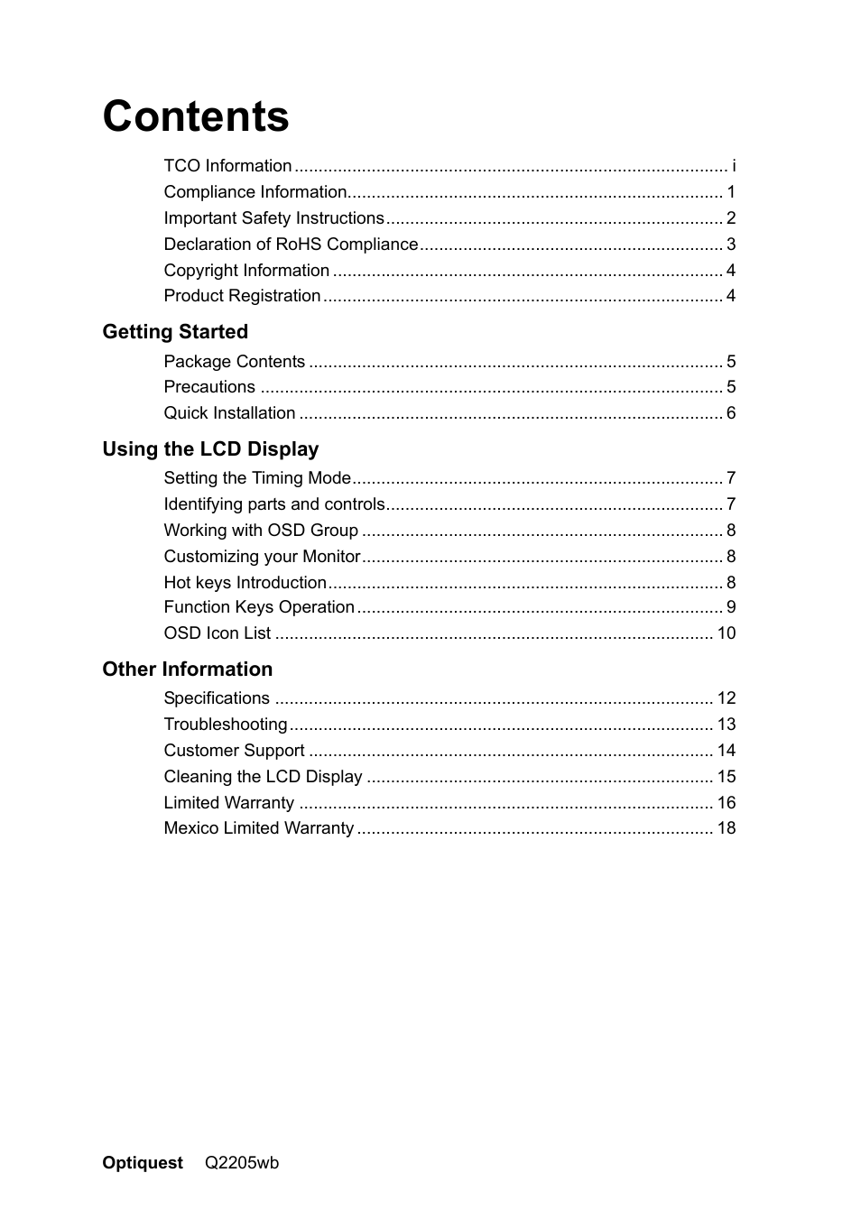 VIEWSONIC OPTIQUEST Q2205WB User Manual | Page 2 / 23