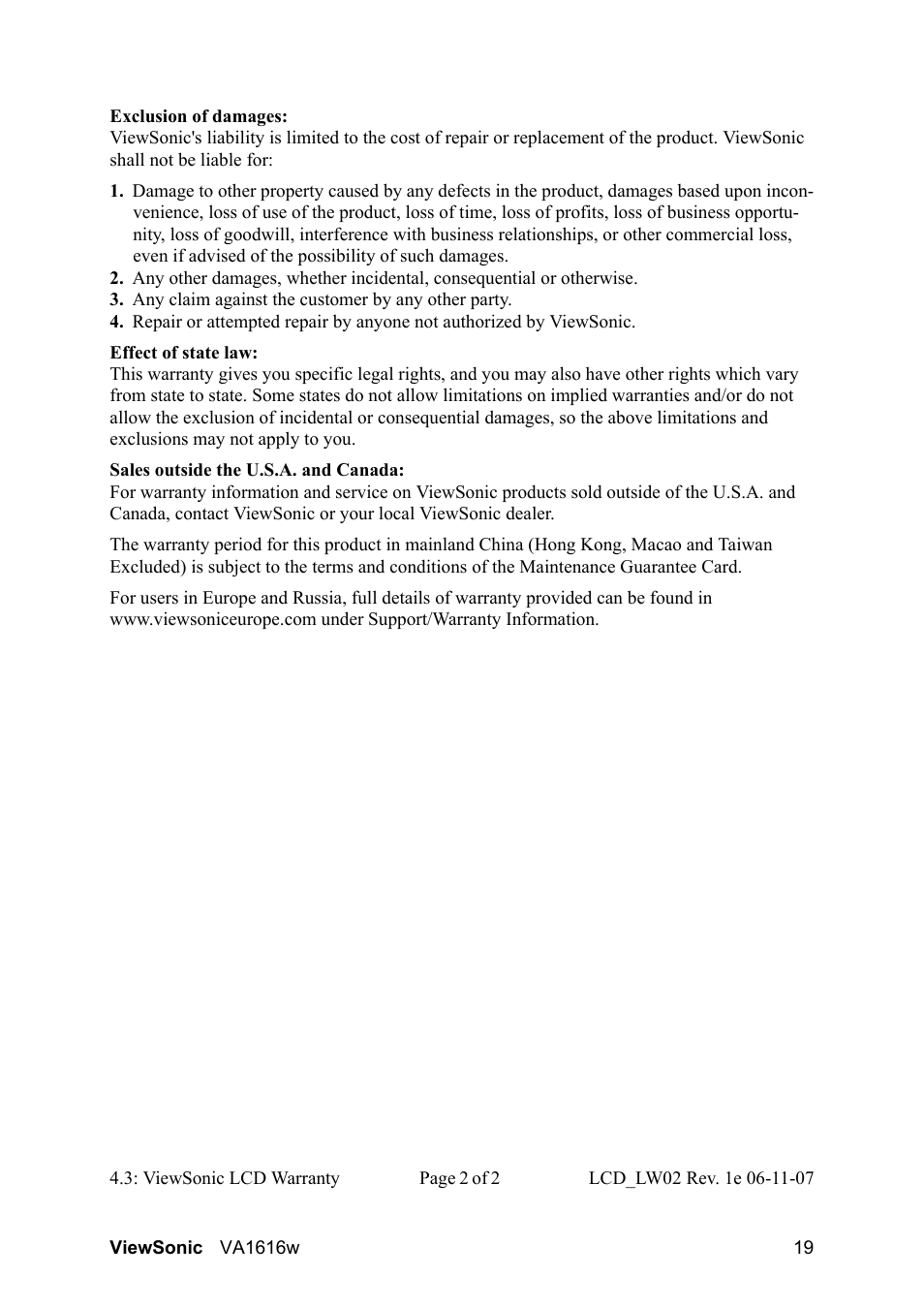 VIEWSONIC LCD DISPLAY VA1616W User Manual | Page 22 / 25