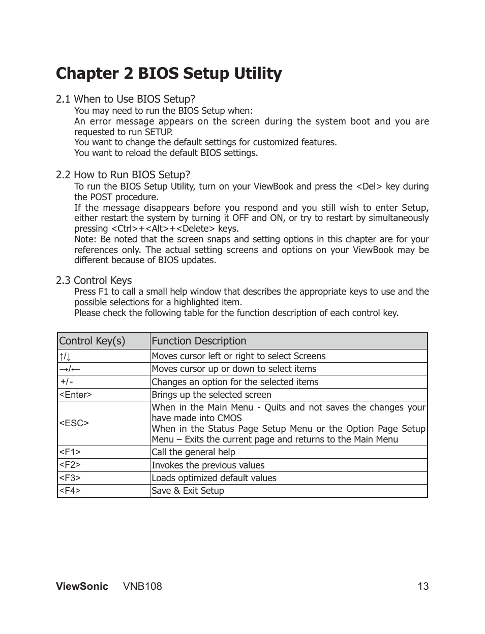 Chapter 2 bios setup utility | VIEWSONIC VS13329 User Manual | Page 19 / 38
