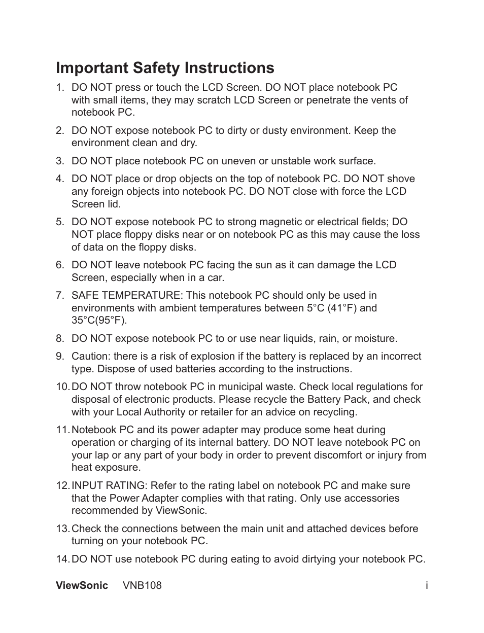 Important safety instructions | VIEWSONIC VS13329 User Manual | Page 2 / 38