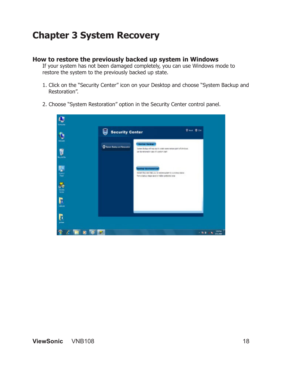 Chapter 3 system recovery | VIEWSONIC VS13329 User Manual | Page 24 / 38