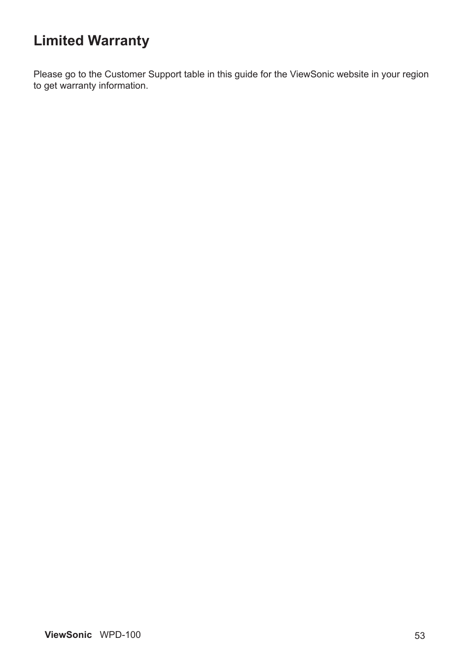 Limited warranty | VIEWSONIC WPD-100 VS13789 User Manual | Page 59 / 60