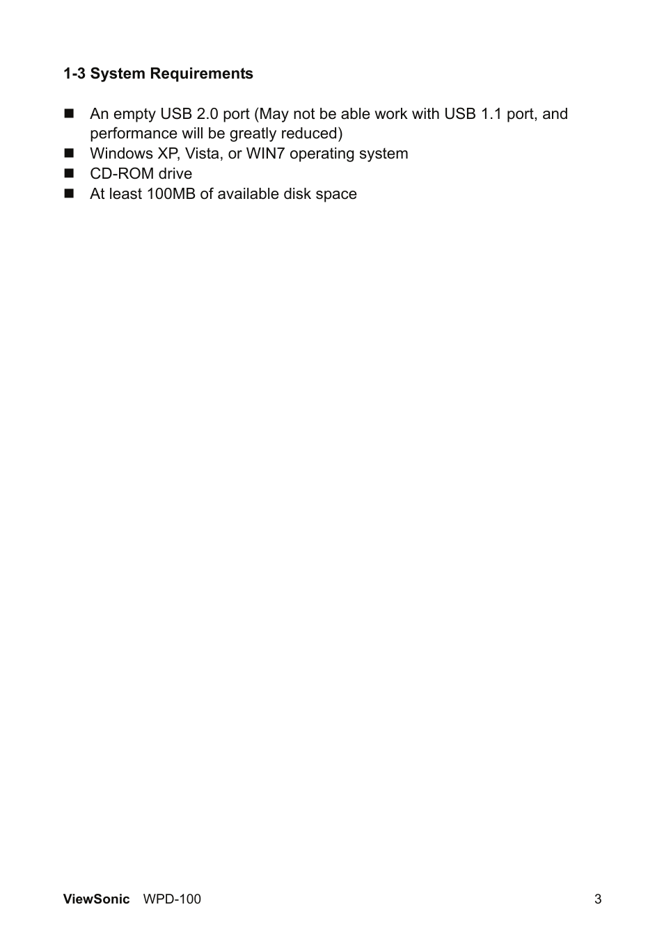 VIEWSONIC WPD-100 VS13789 User Manual | Page 9 / 60