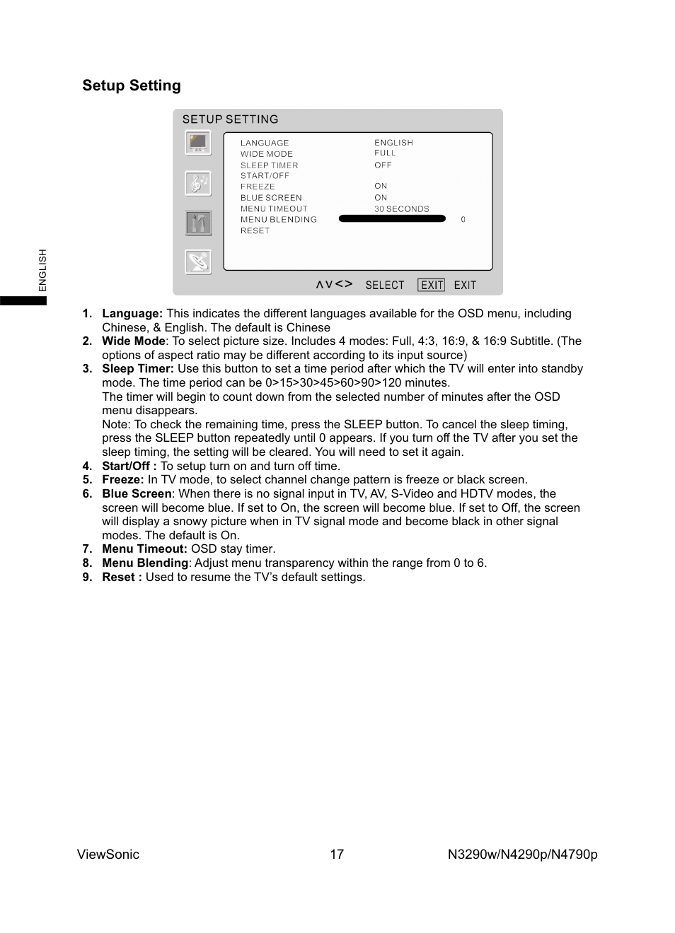 Setup setting | VIEWSONIC VS12279-1G User Manual | Page 19 / 31
