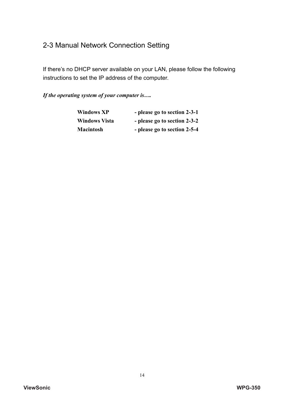 3 manual network connection setting | VIEWSONIC Wireless Presentation Gateway WPG-350 VS12526 User Manual | Page 19 / 65