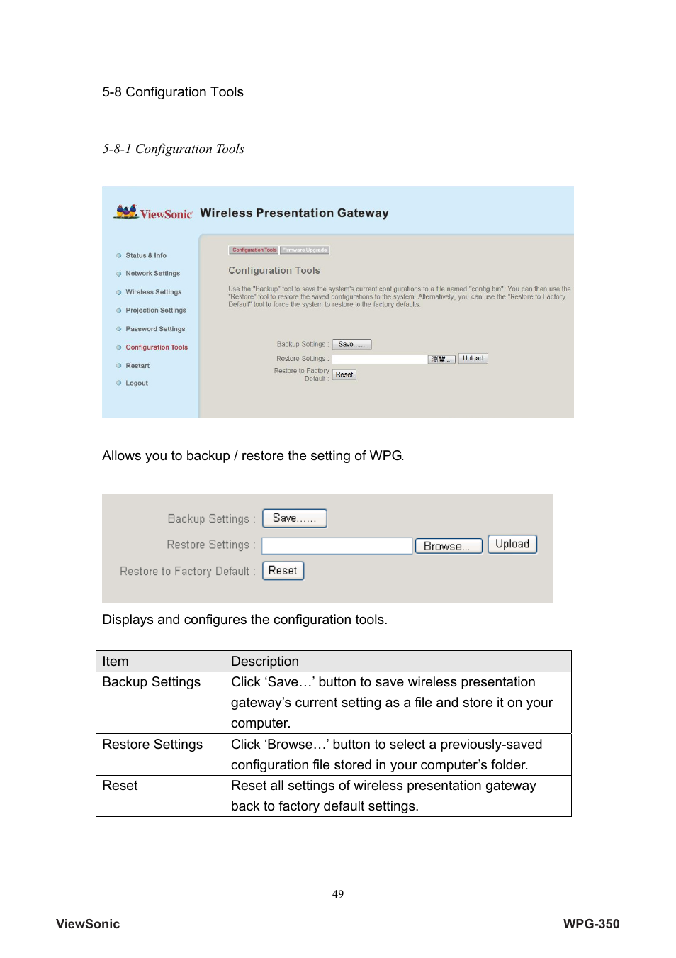 VIEWSONIC Wireless Presentation Gateway WPG-350 VS12526 User Manual | Page 54 / 65