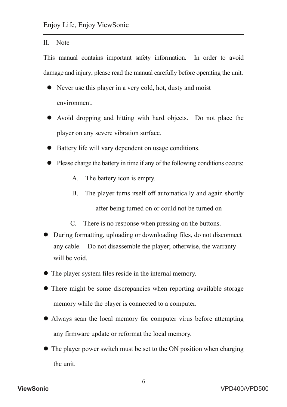 VIEWSONIC Portable Media Player VS12836 User Manual | Page 10 / 38