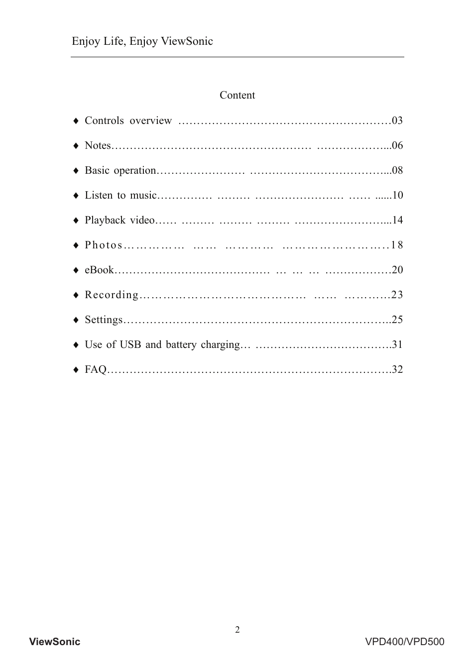 VIEWSONIC Portable Media Player VS12836 User Manual | Page 6 / 38