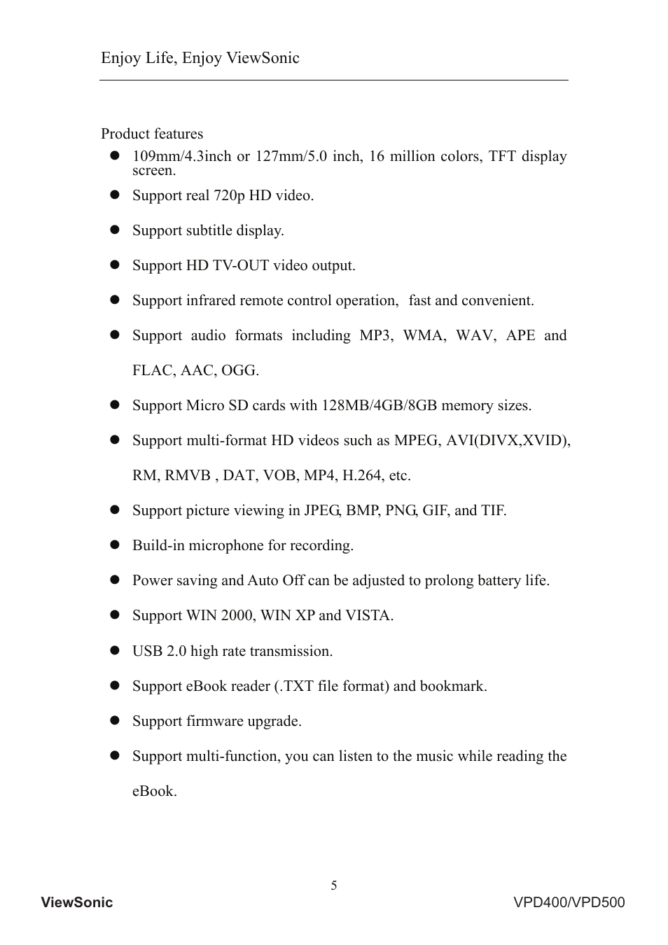 VIEWSONIC Portable Media Player VS12836 User Manual | Page 9 / 38