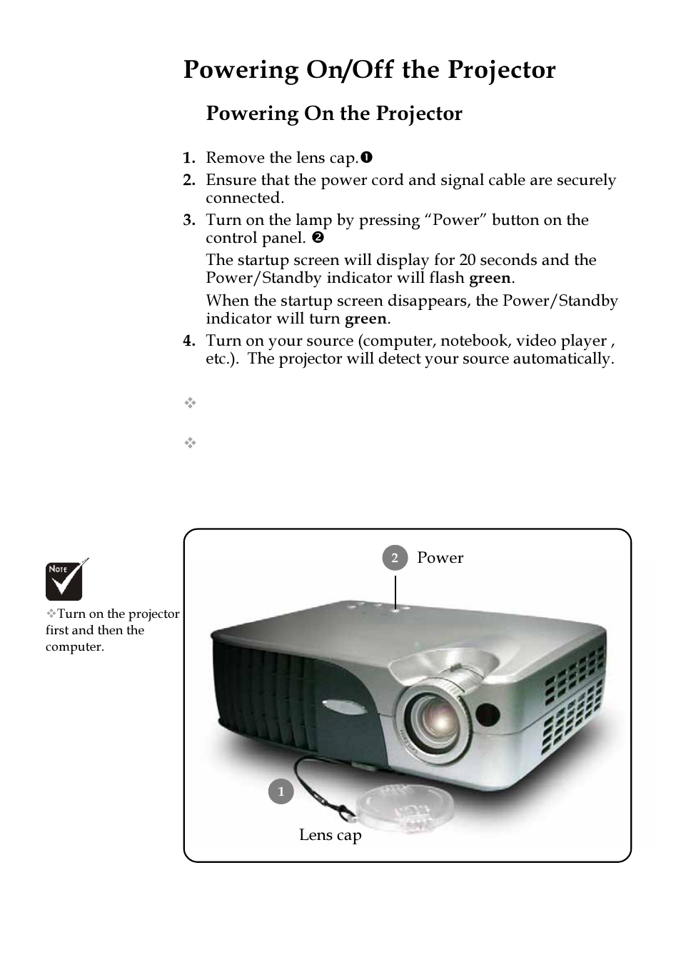 Powering on/off the projector, Powering on the projector | VIEWSONIC PJ255D User Manual | Page 11 / 34