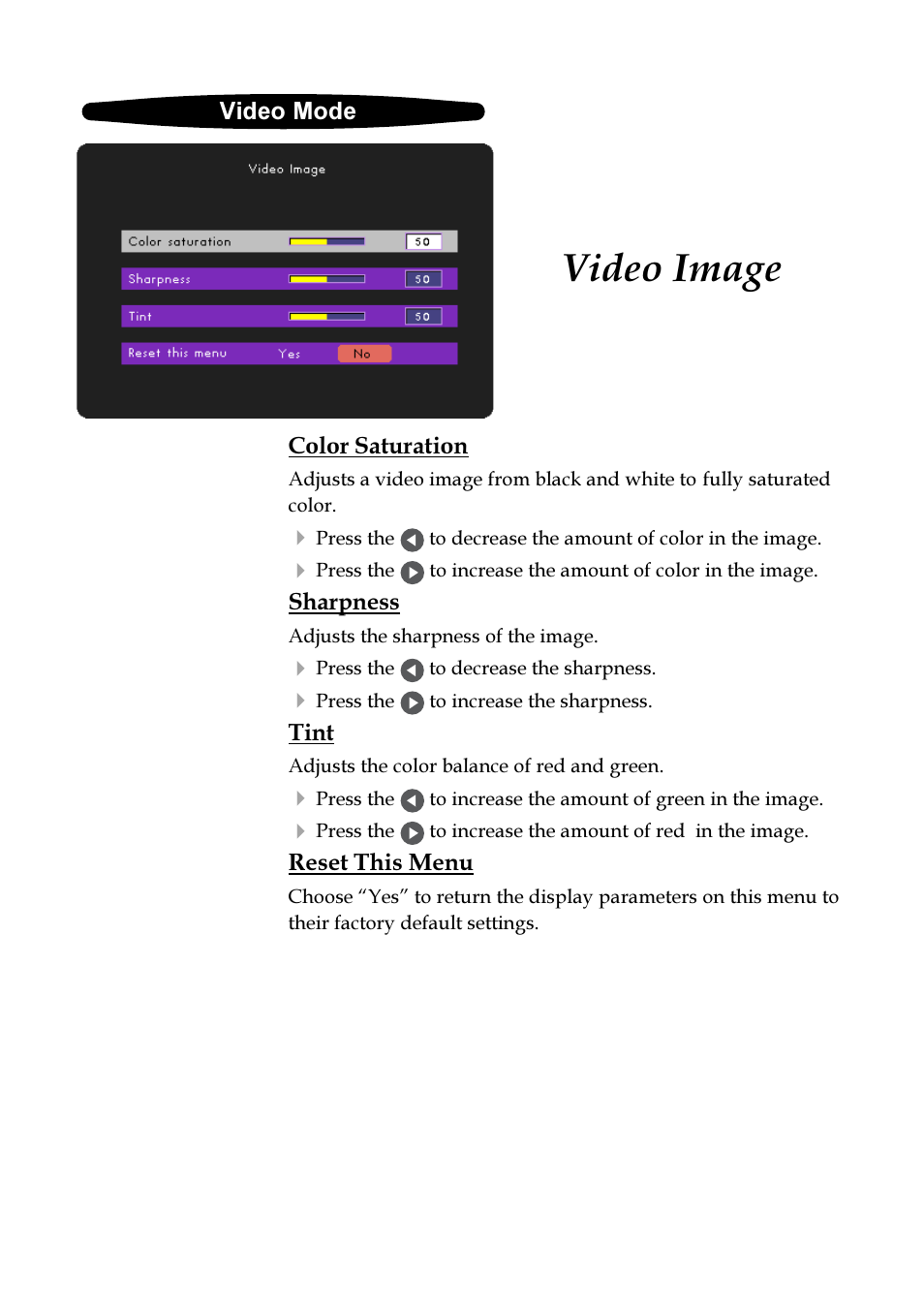 Video image | VIEWSONIC PJ255D User Manual | Page 22 / 34