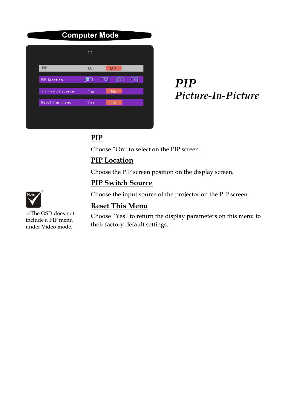 Picture-in-picture | VIEWSONIC PJ255D User Manual | Page 25 / 34