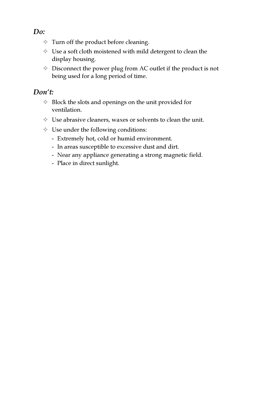 Dont | VIEWSONIC PJ255D User Manual | Page 5 / 34