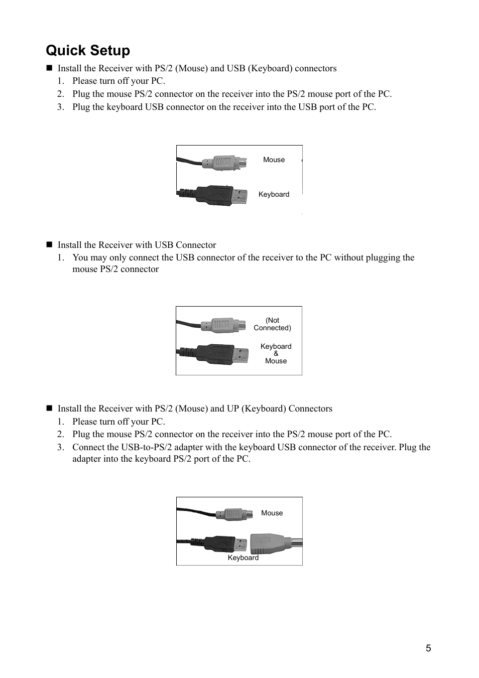 Quick setup, Please turn off your pc, Keyboard | Connected), Mouse | VIEWSONIC CW2403 User Manual | Page 6 / 15