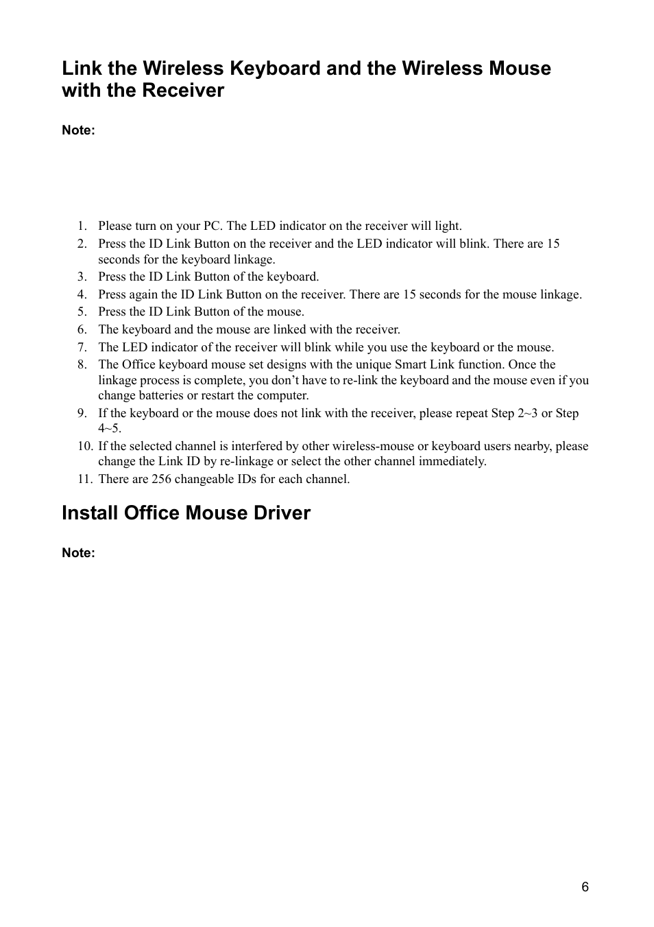 Press the id link button of the keyboard, Press the id link button of the mouse, Install office mouse driver | VIEWSONIC CW2403 User Manual | Page 7 / 15