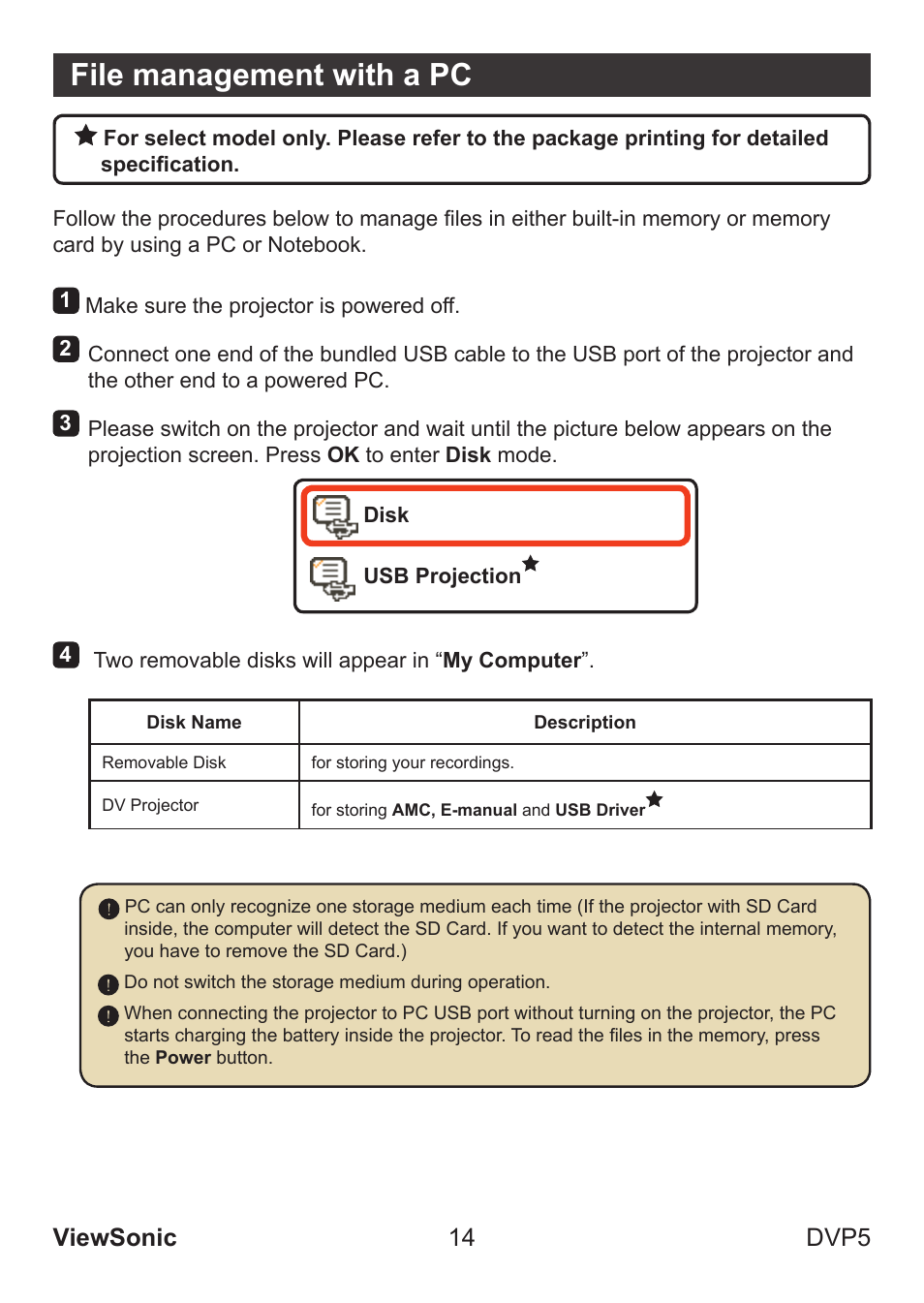 File management with a pc, Viewsonic 14 dvp5 | VIEWSONIC VS13783 User Manual | Page 20 / 37