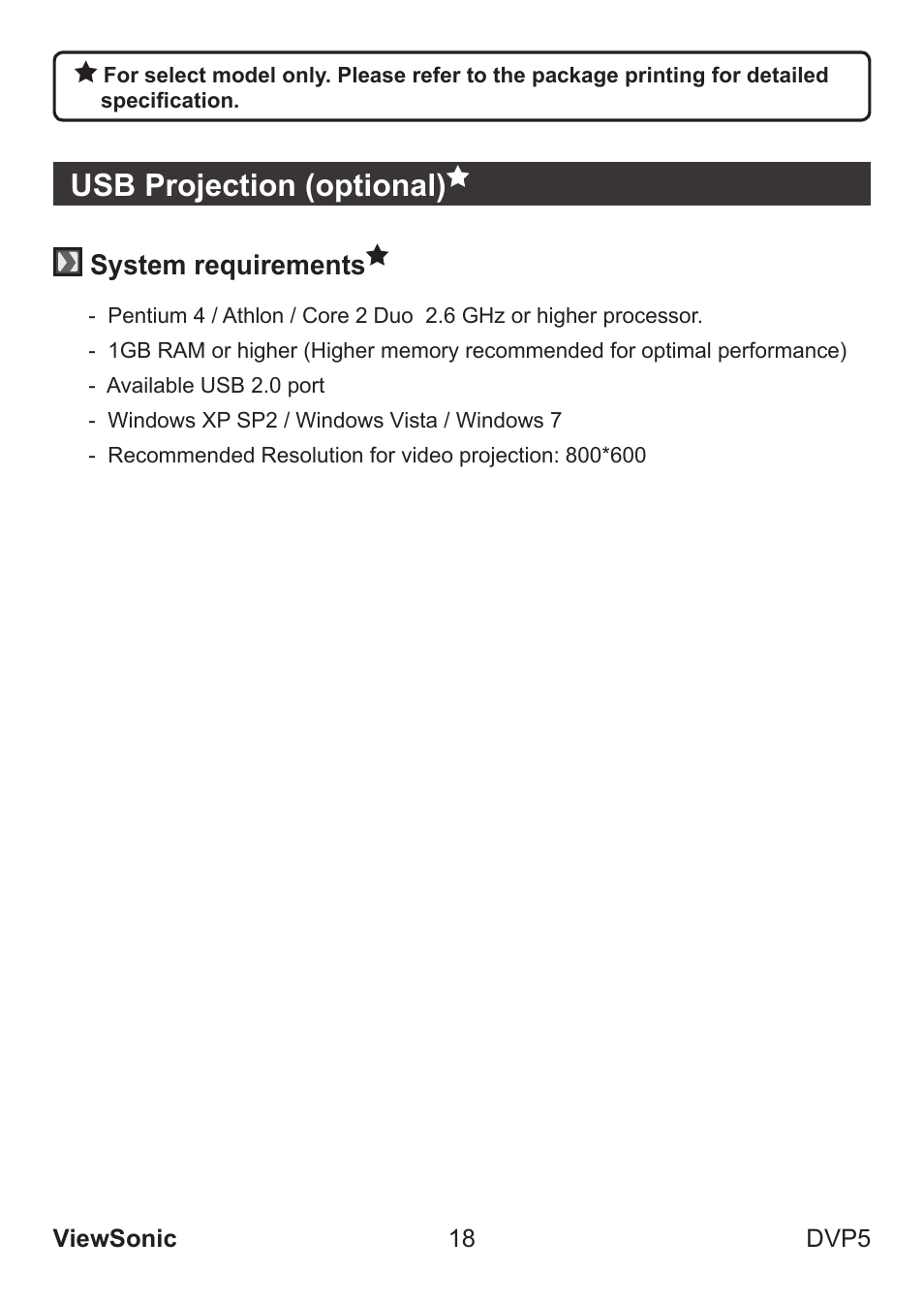 Usb projection (optional) | VIEWSONIC VS13783 User Manual | Page 24 / 37