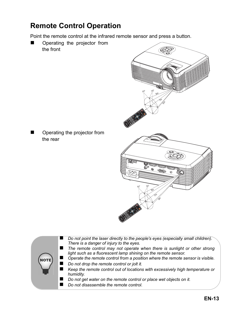 Remote control operation, Connection ports, En-13 | VIEWSONIC PJD6241 User Manual | Page 16 / 59