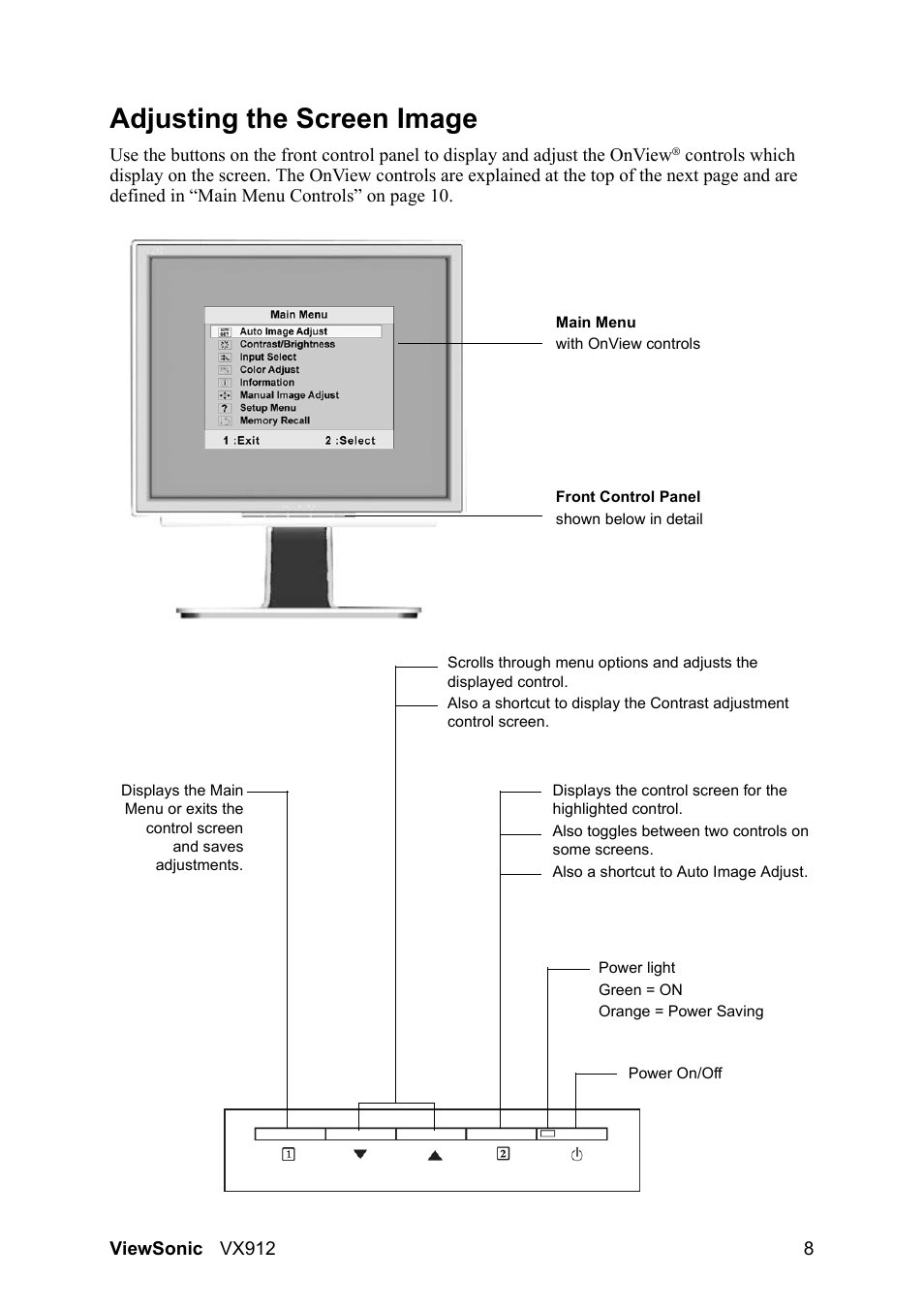 Adjusting the screen image | VIEWSONIC VX912 User Manual | Page 10 / 21