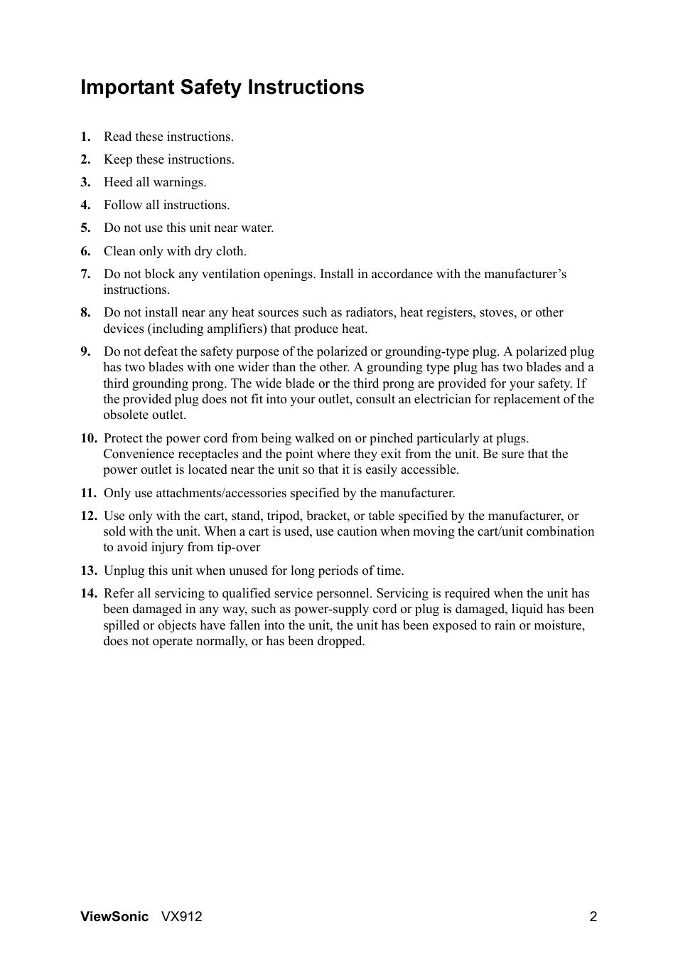 Important safety instructions | VIEWSONIC VX912 User Manual | Page 4 / 21