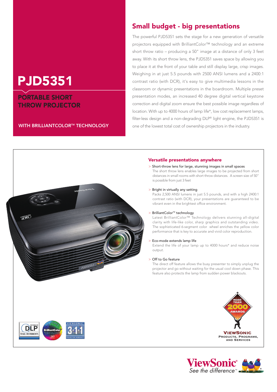 VIEWSONIC PJD5351 User Manual | 2 pages