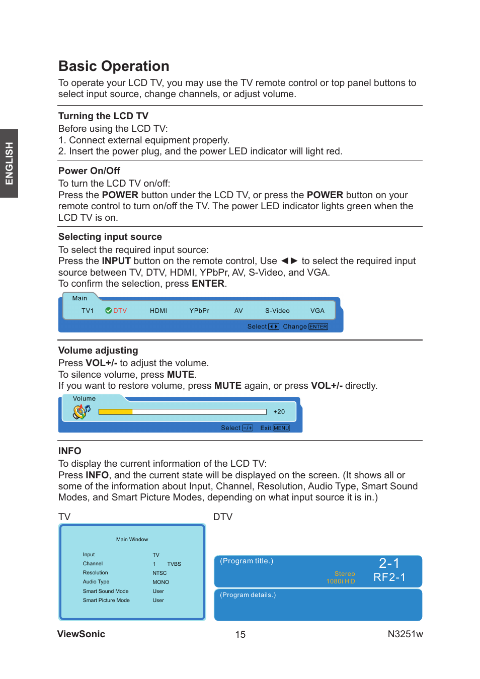 Basic operation | VIEWSONIC N3251w User Manual | Page 17 / 35