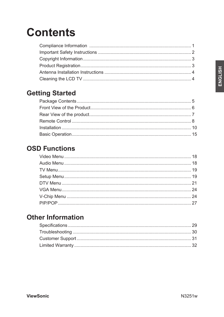 VIEWSONIC N3251w User Manual | Page 2 / 35