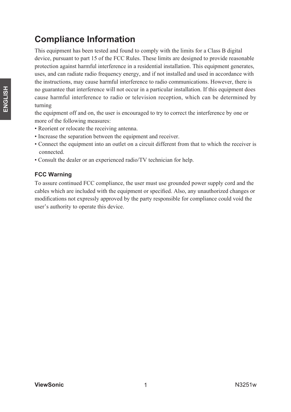 Compliance information | VIEWSONIC N3251w User Manual | Page 3 / 35