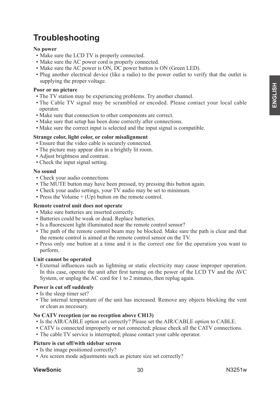 Troubleshooting | VIEWSONIC N3251w User Manual | Page 32 / 35