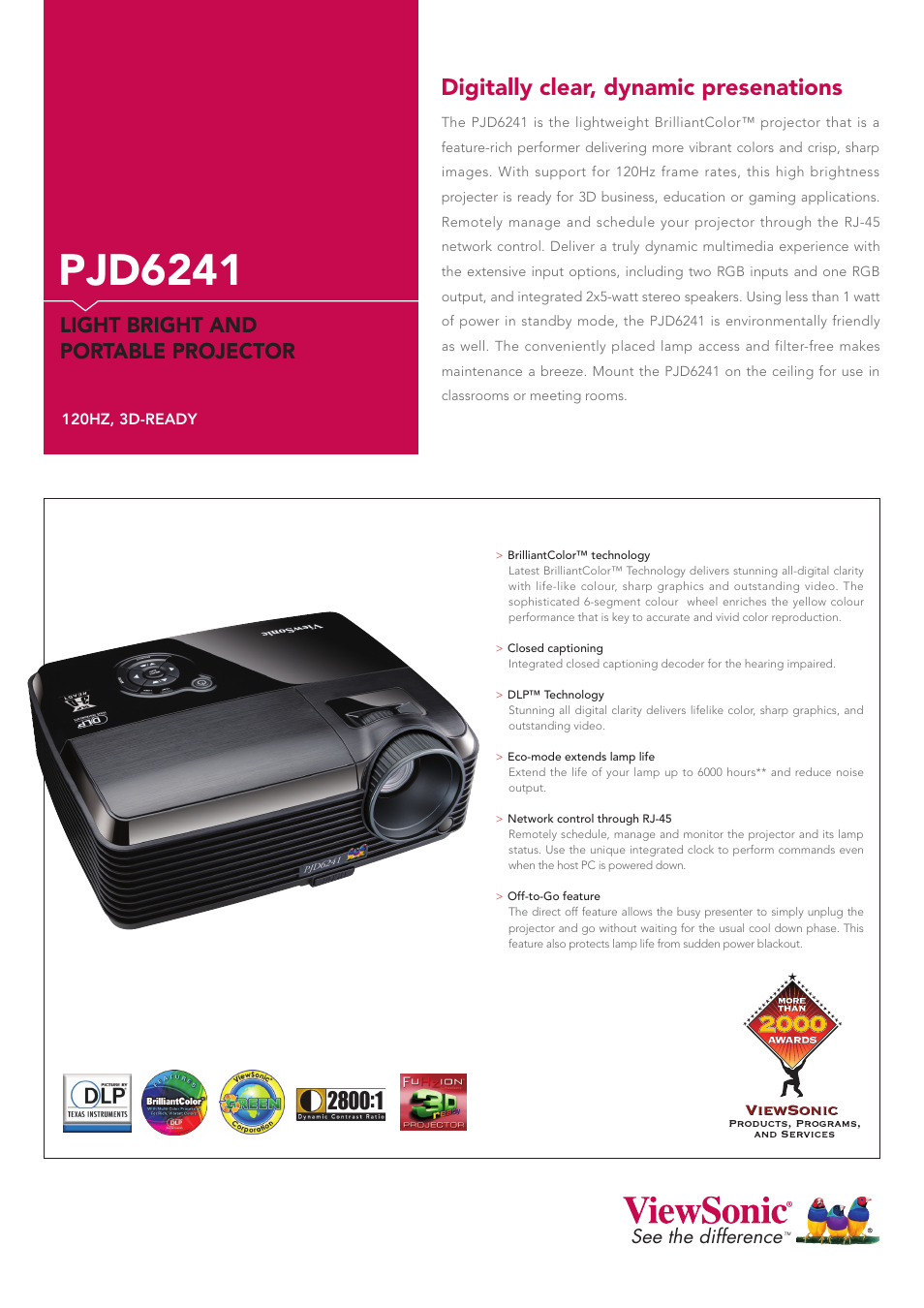 VIEWSONIC BRILLIANTCOLOR PJD6241 User Manual | 2 pages