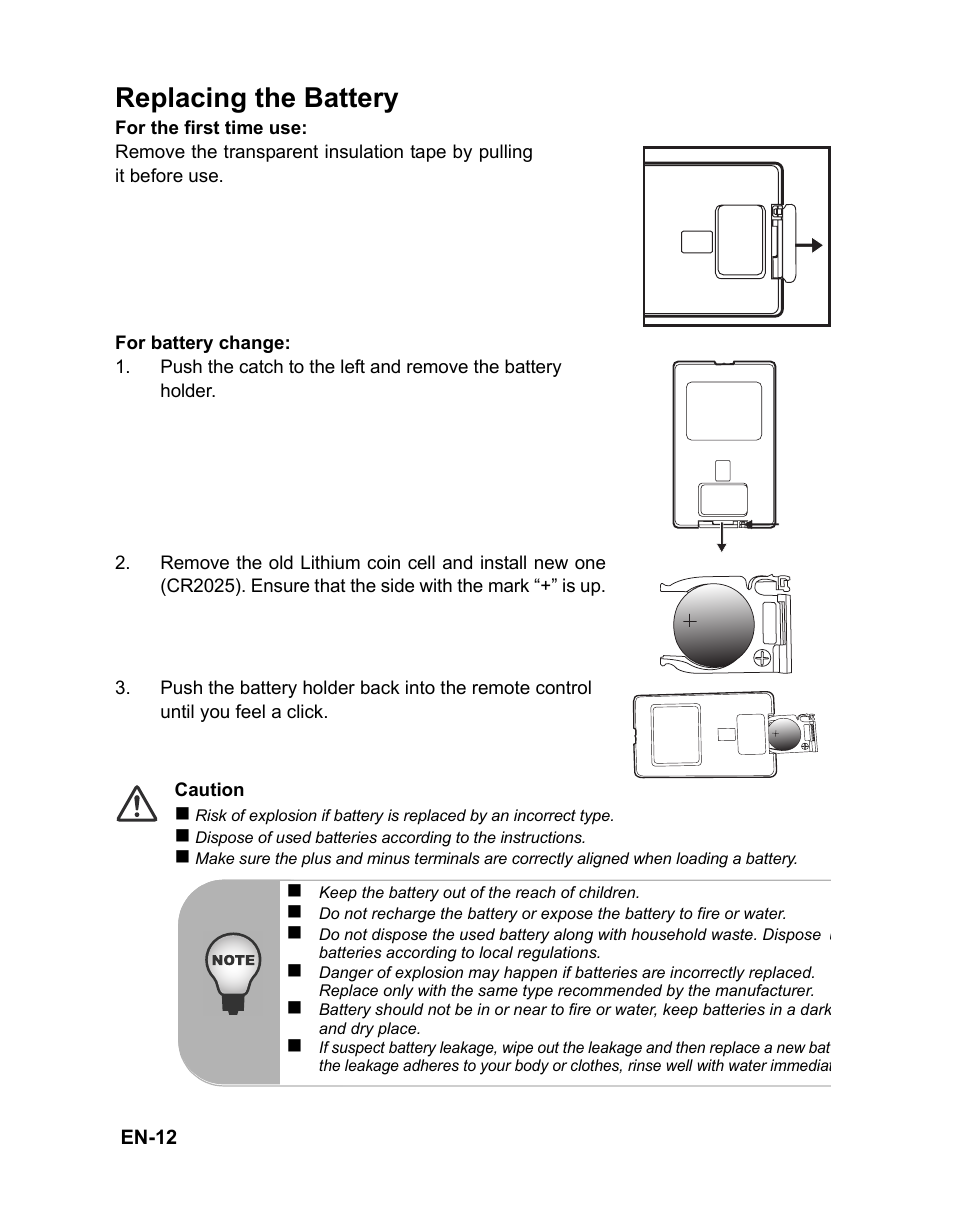 Replacing the battery | VIEWSONIC PJD6221 DLP Projector VS12472 User Manual | Page 15 / 59