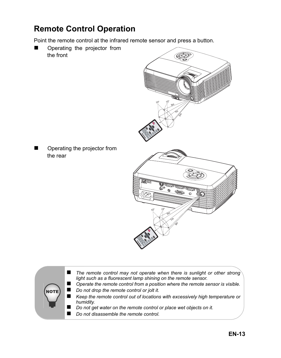 Remote control operation, En-13 | VIEWSONIC PJD6221 DLP Projector VS12472 User Manual | Page 16 / 59