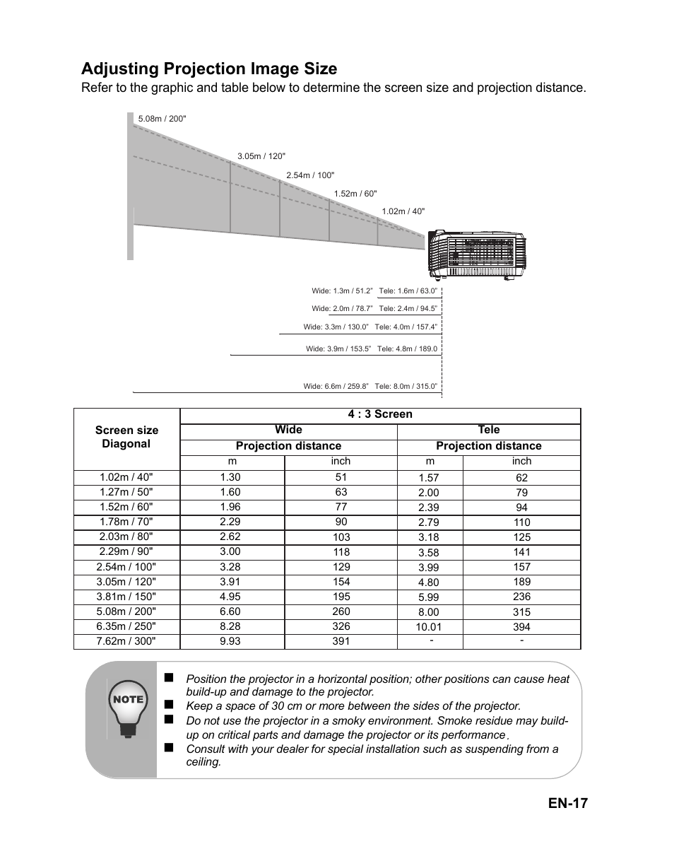 Adjusting projection image size, En-17 | VIEWSONIC PJD6221 DLP Projector VS12472 User Manual | Page 20 / 59