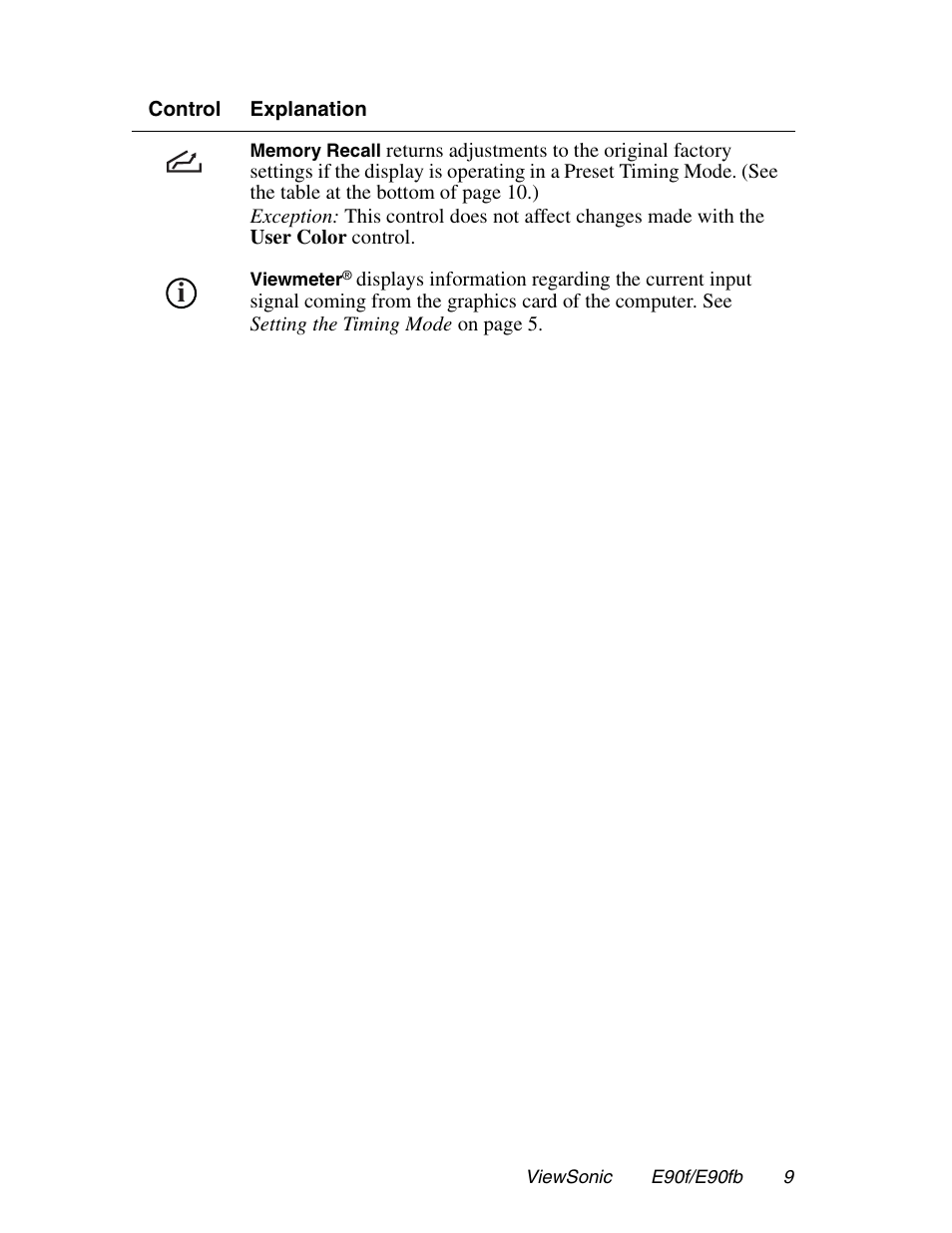 VIEWSONIC E90FB User Manual | Page 10 / 18