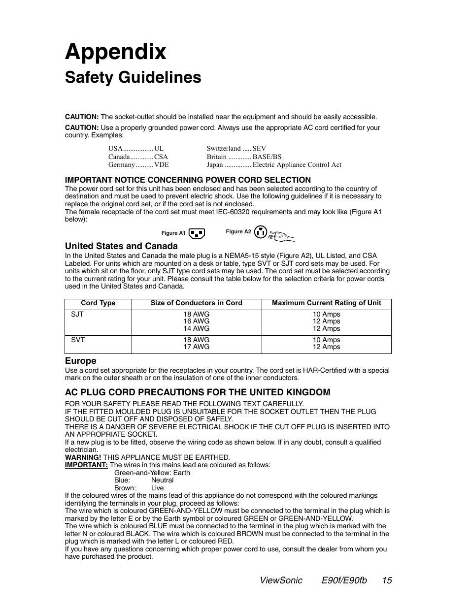 Appendix, Safety guidelines | VIEWSONIC E90FB User Manual | Page 16 / 18