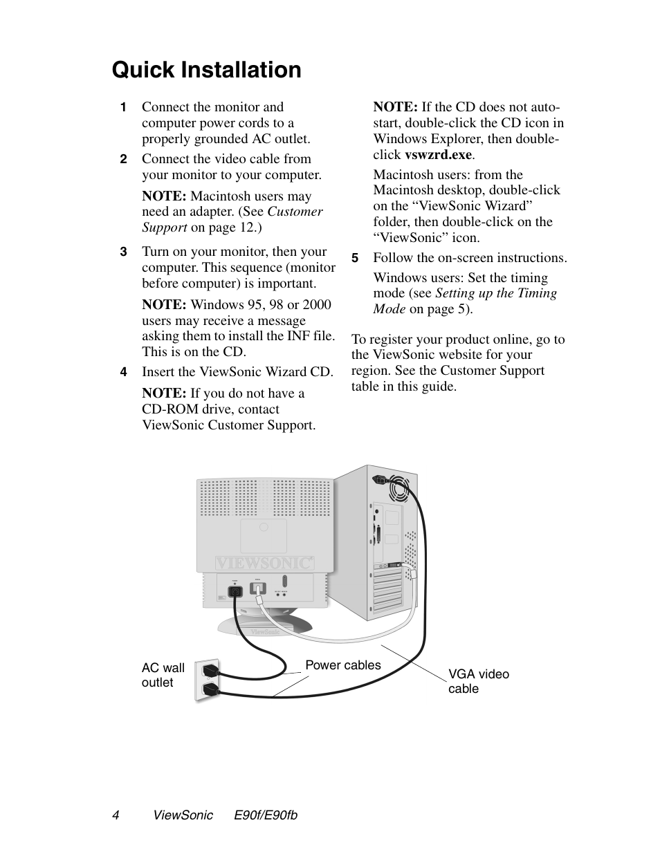 Quick installation | VIEWSONIC E90FB User Manual | Page 5 / 18