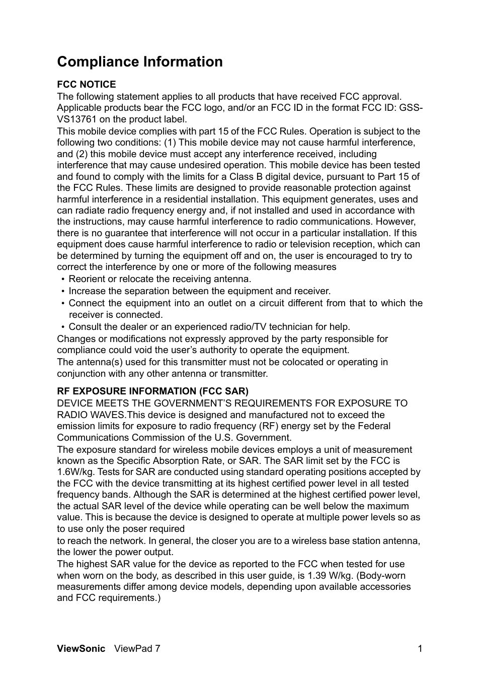 Compliance information | VIEWSONIC VS13761 User Manual | Page 2 / 67