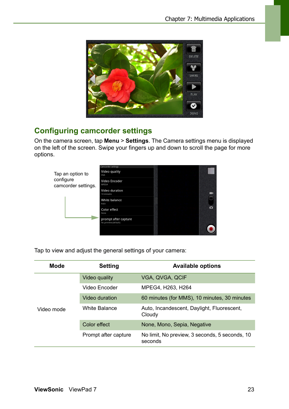 Configuring camcorder settings | VIEWSONIC VS13761 User Manual | Page 35 / 67